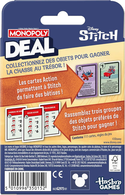 Monopoly Deal Disney Stitch Edition Card Game - French Version