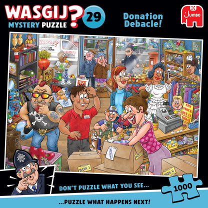 Wasgij Mystery 29, Donation Debacle - Unique 1000 Piece Jigsaw Puzzle for Adults - Colourful, Puzzling, Challenging & Brainteasing Adult Jigsaws - 100% Recycled Cardboard 1000Pc Puzzles - Jumbo