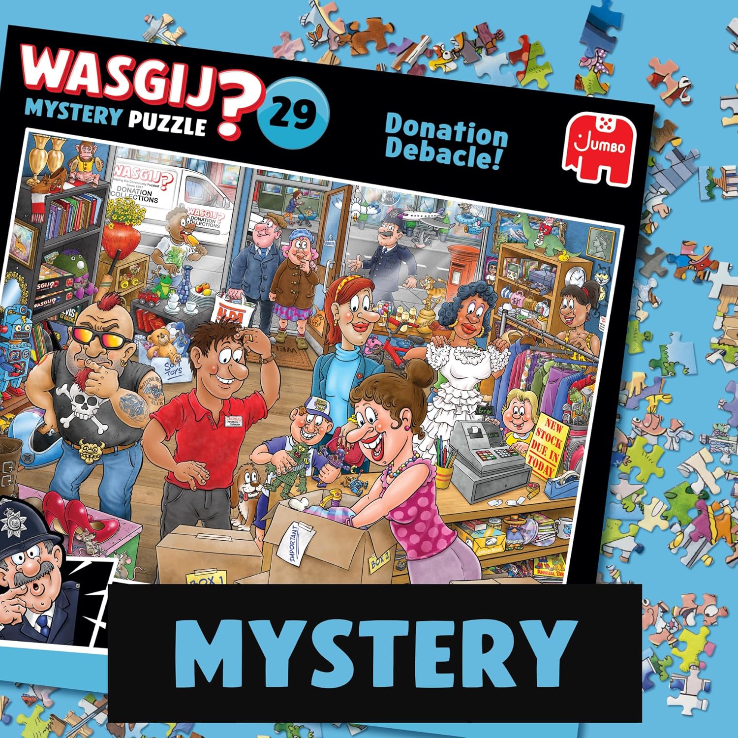 Wasgij Mystery 29, Donation Debacle - Unique 1000 Piece Jigsaw Puzzle for Adults - Colourful, Puzzling, Challenging & Brainteasing Adult Jigsaws - 100% Recycled Cardboard 1000Pc Puzzles - Jumbo