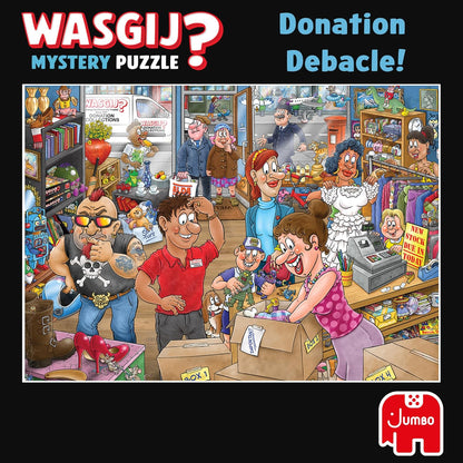 Wasgij Mystery 29, Donation Debacle - Unique 1000 Piece Jigsaw Puzzle for Adults - Colourful, Puzzling, Challenging & Brainteasing Adult Jigsaws - 100% Recycled Cardboard 1000Pc Puzzles - Jumbo