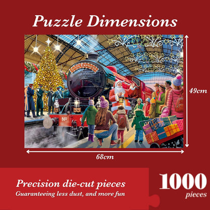 Falcon Santa at the Station - 1000 Piece Jigsaw Christmas Puzzle for Adults - Beautifully Illustrated 1000Pc Xmas Jigsaw Puzzle - Fun Home Activity, Puzzles for Rainy Days, Birthdays & Gifts - Jumbo