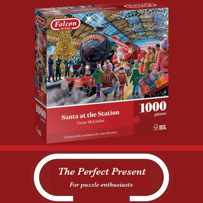 Falcon Santa at the Station - 1000 Piece Jigsaw Christmas Puzzle for Adults - Beautifully Illustrated 1000Pc Xmas Jigsaw Puzzle - Fun Home Activity, Puzzles for Rainy Days, Birthdays & Gifts - Jumbo