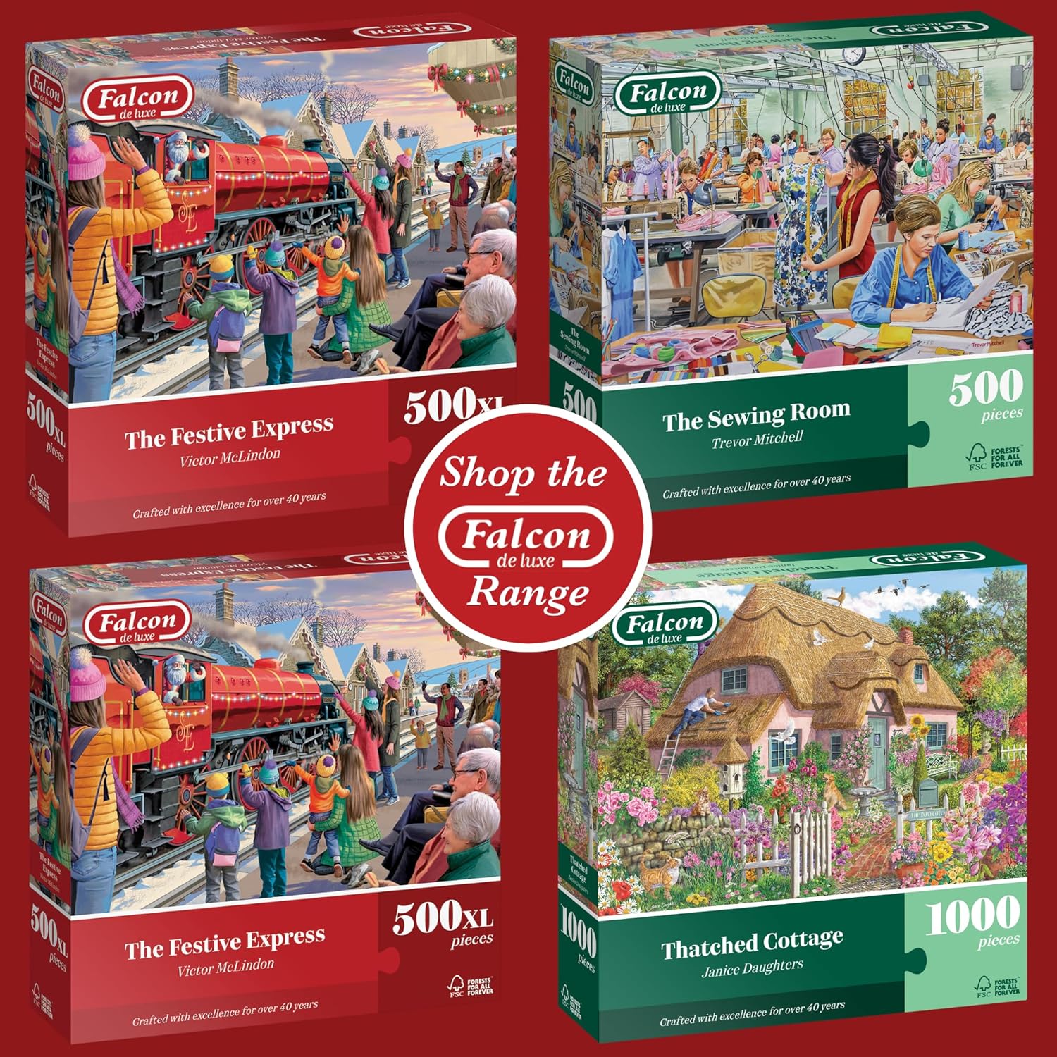 Falcon Festive Express - 500 XL Piece Christmas Jigsaw Puzzle for Adults - Beautifully Illustrated 500Pc Adults Xmas Jigsaw Puzzle, Fun Home Activity, Puzzles for Rainy Days, Birthdays & Gifts - Jumbo