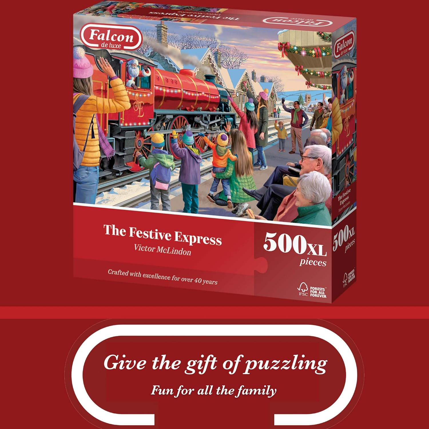 Falcon Festive Express - 500 XL Piece Christmas Jigsaw Puzzle for Adults - Beautifully Illustrated 500Pc Adults Xmas Jigsaw Puzzle, Fun Home Activity, Puzzles for Rainy Days, Birthdays & Gifts - Jumbo