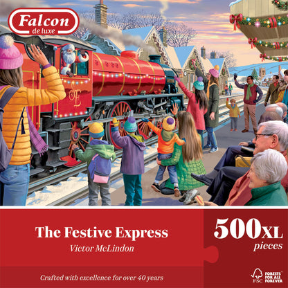 Falcon Festive Express - 500 XL Piece Christmas Jigsaw Puzzle for Adults - Beautifully Illustrated 500Pc Adults Xmas Jigsaw Puzzle, Fun Home Activity, Puzzles for Rainy Days, Birthdays & Gifts - Jumbo