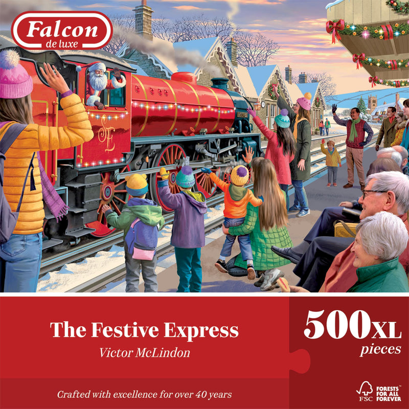 Falcon Festive Express - 500 XL Piece Christmas Jigsaw Puzzle for Adults - Beautifully Illustrated 500Pc Adults Xmas Jigsaw Puzzle, Fun Home Activity, Puzzles for Rainy Days, Birthdays & Gifts - Jumbo