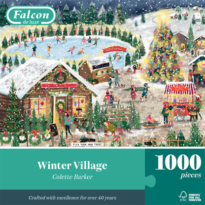 Falcon Winter Village - 1000 Piece Jigsaw Christmas Puzzle for Adults - Beautifully Illustrated 1000Pc Xmas Jigsaw Puzzle - Fun Home Activity, Puzzles for Rainy Days, Birthdays & Gifts - Jumbo