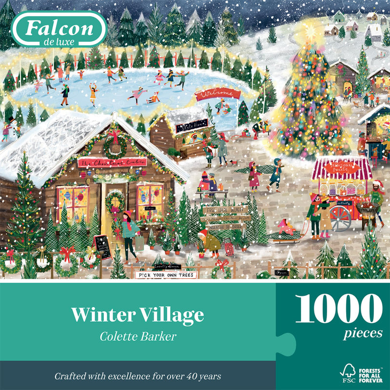 Falcon Winter Village - 1000 Piece Jigsaw Christmas Puzzle for Adults - Beautifully Illustrated 1000Pc Xmas Jigsaw Puzzle - Fun Home Activity, Puzzles for Rainy Days, Birthdays & Gifts - Jumbo