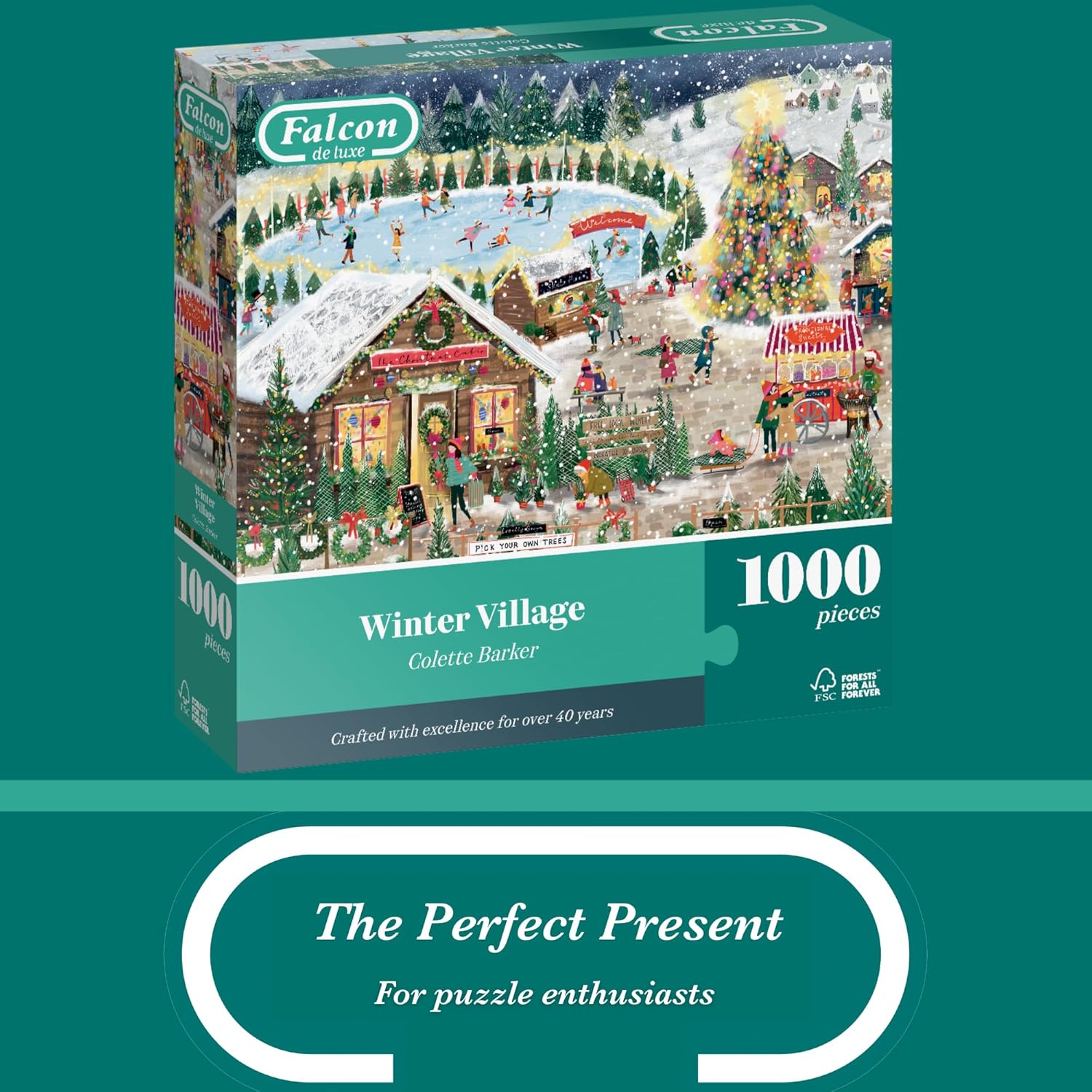 Falcon Winter Village - 1000 Piece Jigsaw Christmas Puzzle for Adults - Beautifully Illustrated 1000Pc Xmas Jigsaw Puzzle - Fun Home Activity, Puzzles for Rainy Days, Birthdays & Gifts - Jumbo