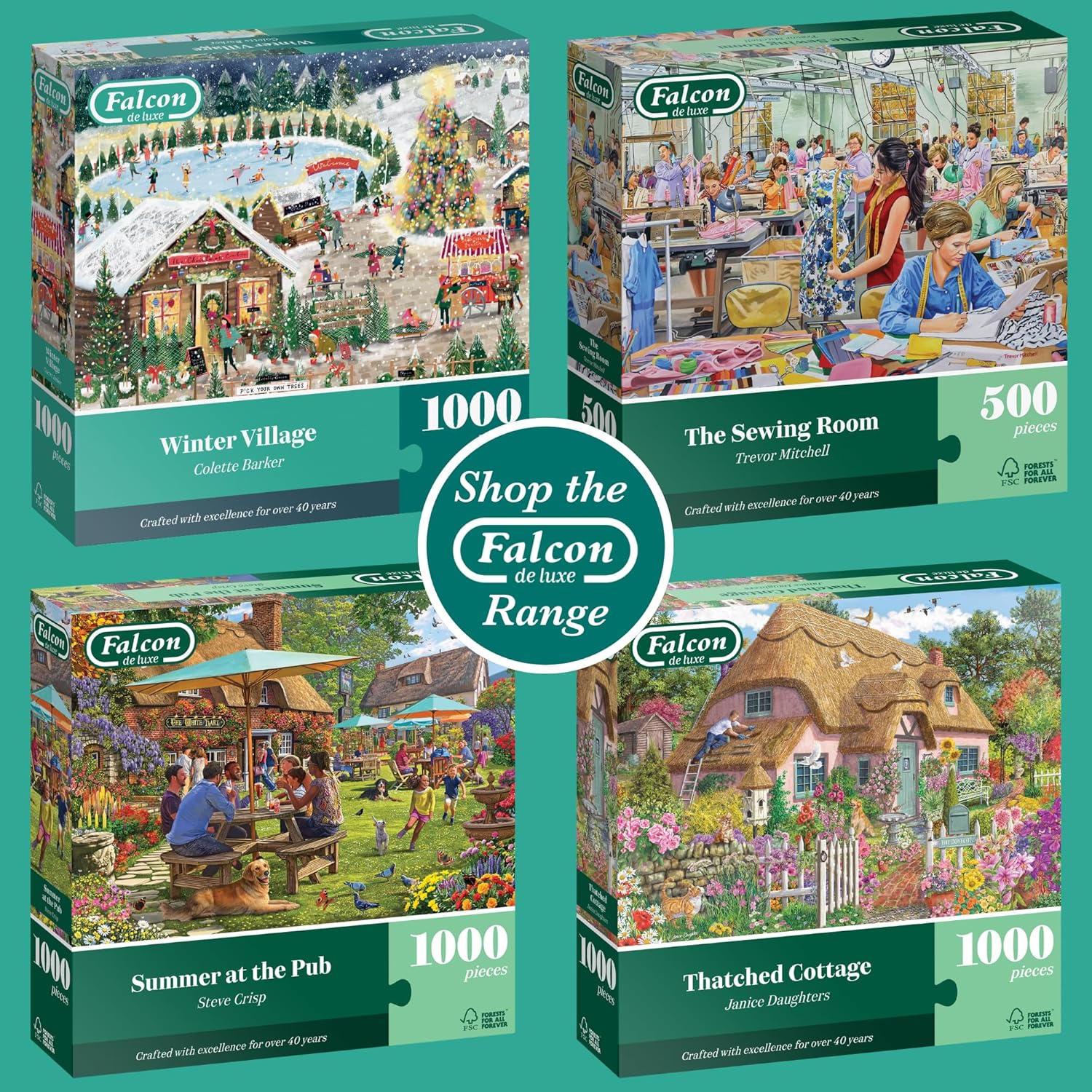 Falcon Winter Village - 1000 Piece Jigsaw Christmas Puzzle for Adults - Beautifully Illustrated 1000Pc Xmas Jigsaw Puzzle - Fun Home Activity, Puzzles for Rainy Days, Birthdays & Gifts - Jumbo