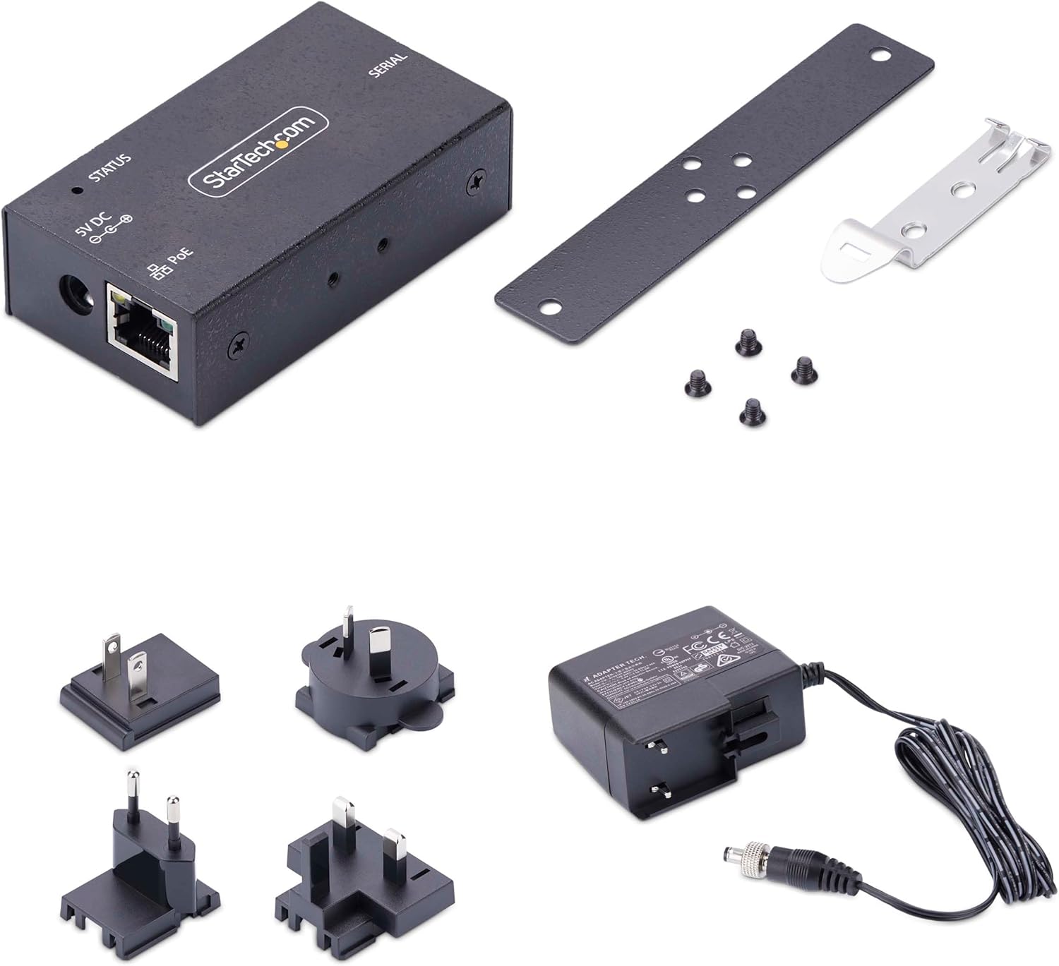StarTech.com 1-Port Serial to Ethernet Adapter, 802.3af PoE Powered Serial Device Server, Wall/DIN Rail, LAN to DB9 Converter