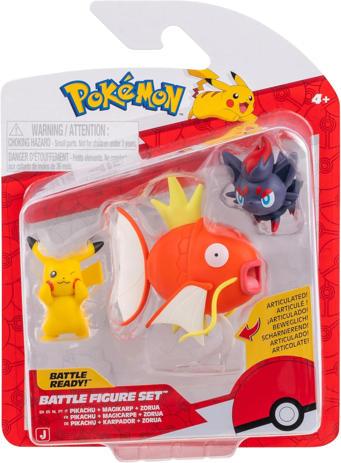 Pokémon Battle Figure 3 Pack - Features 2-Inch Pikachu and Zorua and 3-Inch Magikarp Battle Figures