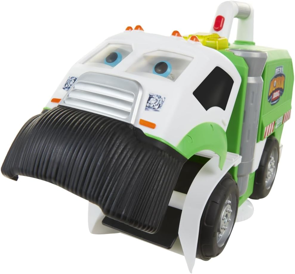 Jakks Pacific Real Workin' Buddies Mr Dusty, Gemotoriseerde Vuilniswagen die Echt Schoonmaakt, Raapt Kleine Speeltjes op
