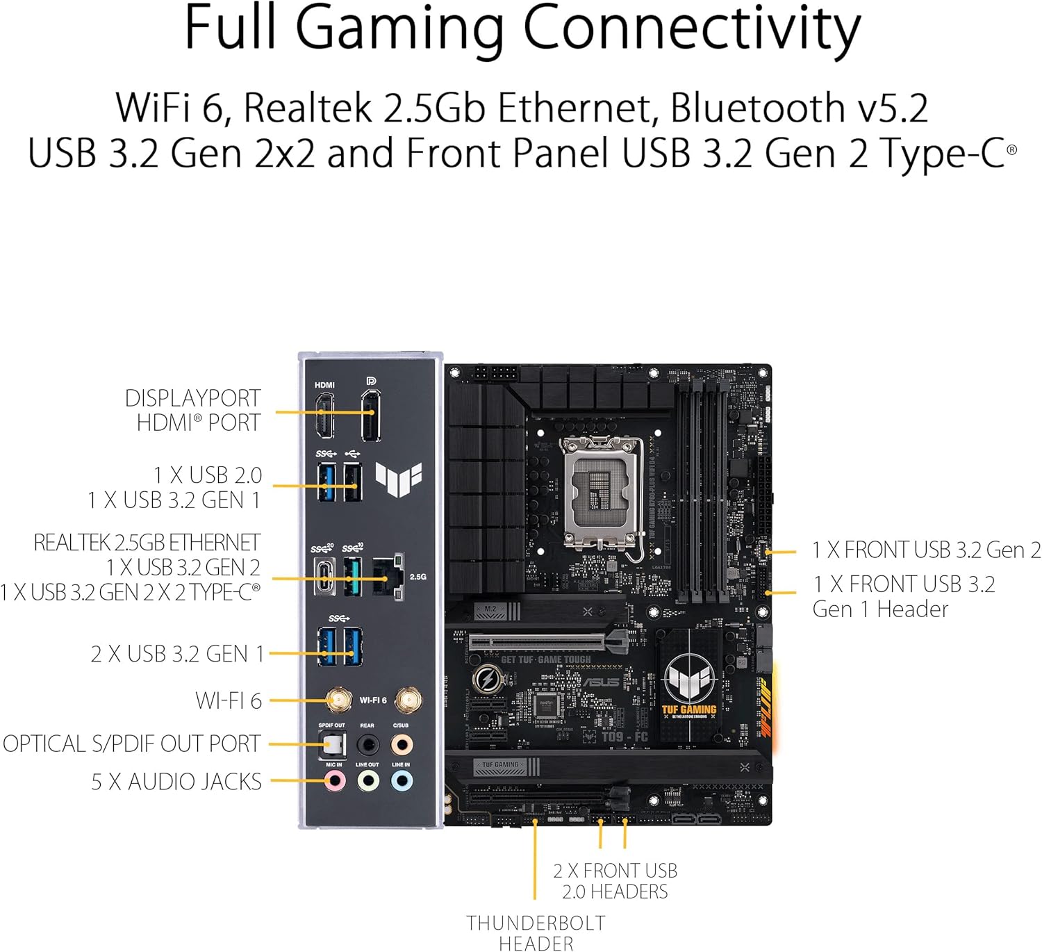ASUS TUF Gaming B760-PLUS WiFi D4 Intel(13th and 12th Gen) LGA 1700 ATX Motherboard,PCIe 5.0,3xPCIe 4.0 M.2 Slots,DDR4,2.5Gb LAN,USB 3.2 Gen 2x2 Type-C,Front USB 3.2 Gen 2 Type-C®, Thunderbolt(USB4®