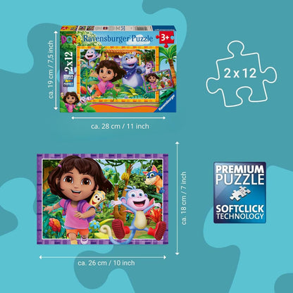 Ravensburger - Kinderpuzzel - Set van 2 puzzels 12 stukjes - We kunnen het aankomen! / Dora - Meisje of jongen vanaf 3 jaar - Hoogwaardige puzzel - 2 posters inbegrepen - 12004198