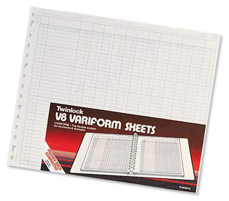 Rexel Twinlock Variform Multi-Ring Binder V8 Cash Refill Sheets 24 Columns, White(Pack of 75