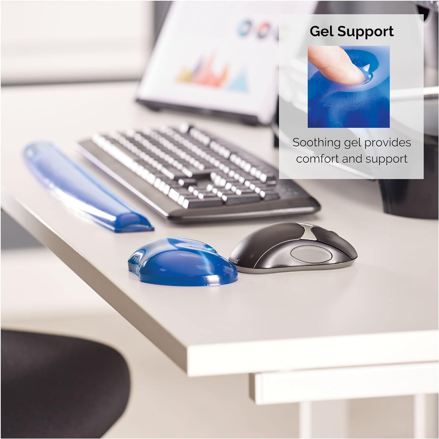 Fellowes Wrist Rest - Crystals Gel Wrist Rest with Non Slip Rubber Base - Ergonomic Mouse Mat Wrist Support, Keyboard Wrist Rest for Computer, Laptop, Home Office Use