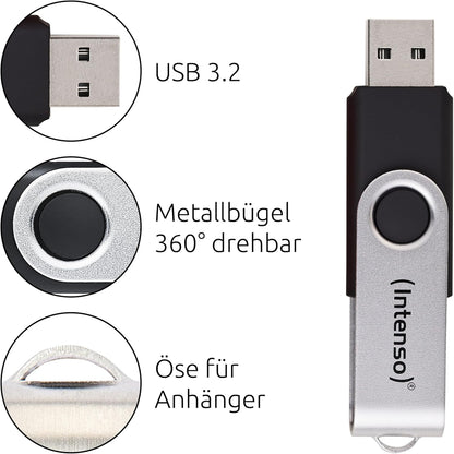 Intenso Office Line USB Stick da 64 GB, Super Speed USB-A 3.2 fino a 70 MB/s, robusto alloggiamento in metallo, argento e nero: Amazon.de: computer e accessori