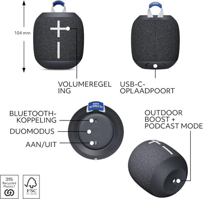 Ultimate Ears Wonderboom 4 draagbare waterdichte Bluetooth speaker met diepe bas en 360º-geluid*, stofdichte drijvende speaker met een bereik van 40m - Zwart Schwarz WONDERBOOM 4, Ultimate Ears Wonderboom 4 Portable Waterproof Bluetooth Speaker With Big B