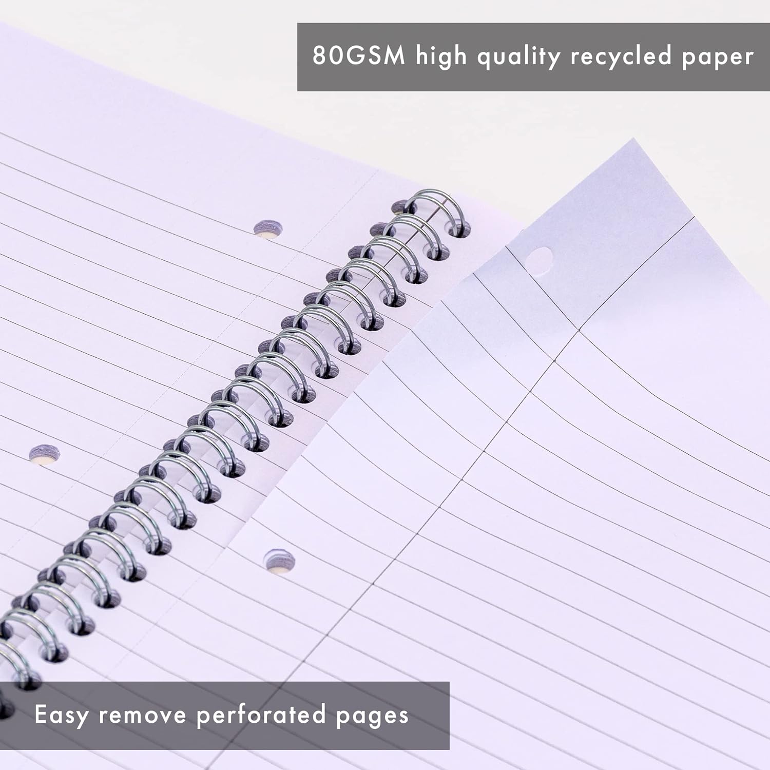 Pukka Pad, Recycled A4 Writing Pad – Pack of 3 Wirebound Notebooks with 110 Pages of 80GSM FSC Recycled Paper – 8mm Lines and Perforated Margins