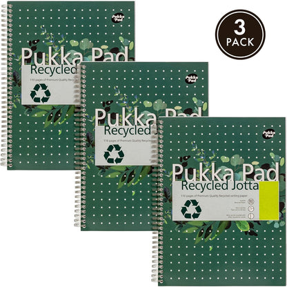 Pukka Pad, Recycled A4 Writing Pad – Pack of 3 Wirebound Notebooks with 110 Pages of 80GSM FSC Recycled Paper – 8mm Lines and Perforated Margins