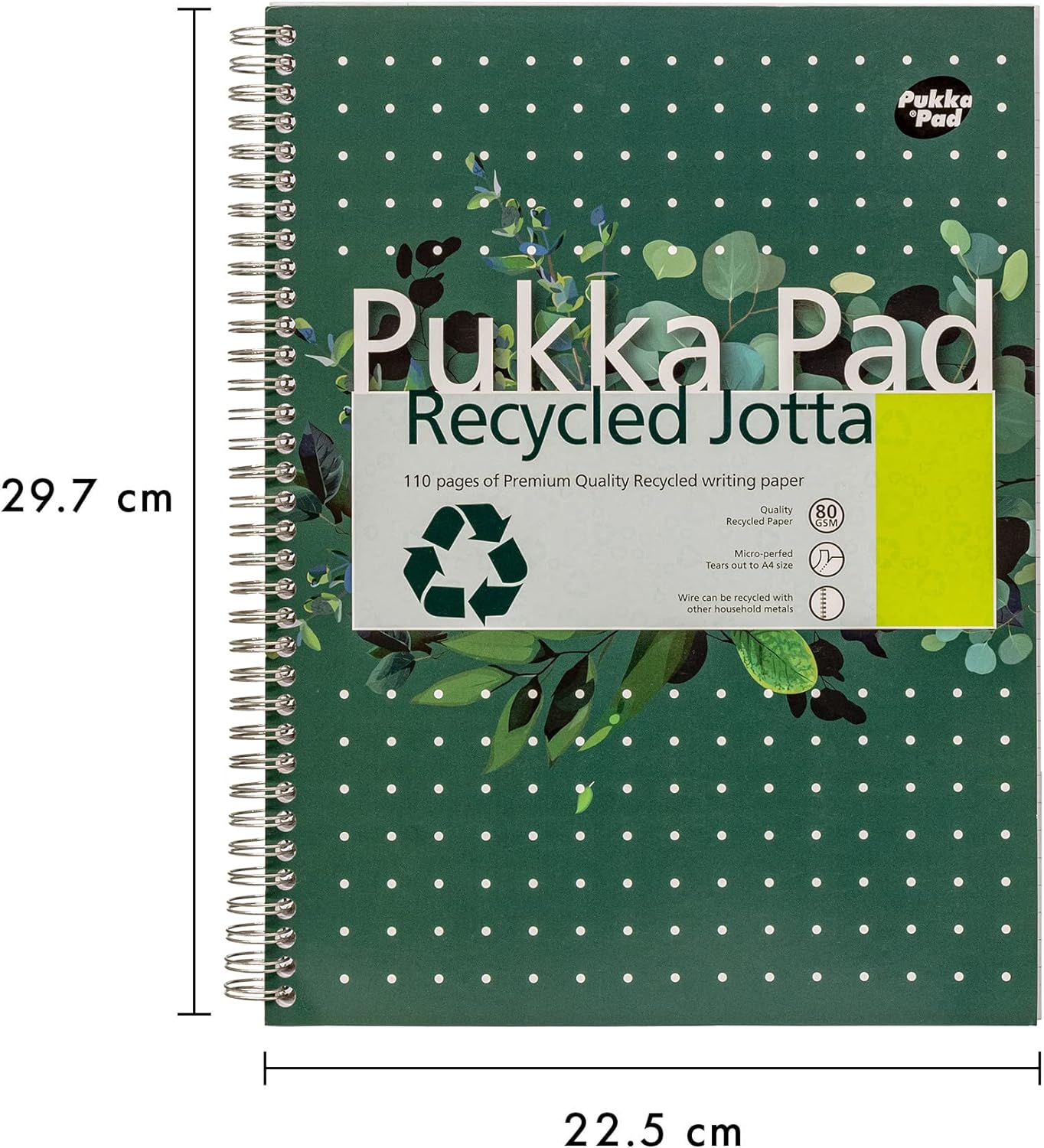 Pukka Pad, Recycled A4 Writing Pad – Pack of 3 Wirebound Notebooks with 110 Pages of 80GSM FSC Recycled Paper – 8mm Lines and Perforated Margins