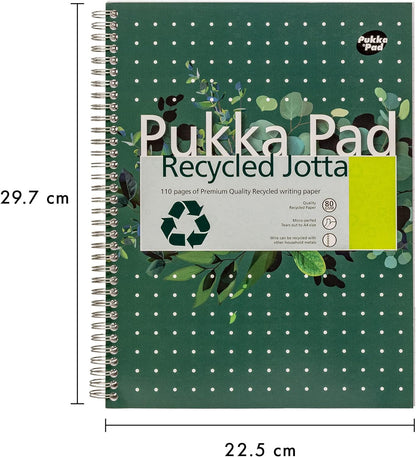 Pukka Pad, Recycled A4 Writing Pad – Pack of 3 Wirebound Notebooks with 110 Pages of 80GSM FSC Recycled Paper – 8mm Lines and Perforated Margins