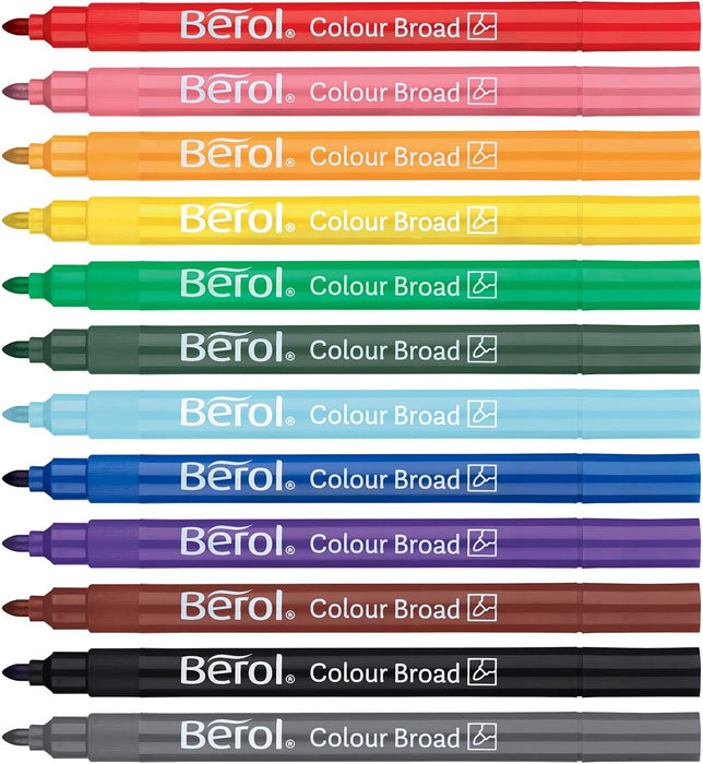Berol Felt Tip Colouring Pens | Fine Point (0.6mm) | Assorted Colours | 12 count (pack of 1