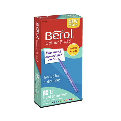 Berol Felt Tip Colouring Pens | Fine Point (0.6mm) | Assorted Colours | 12 count (pack of 1