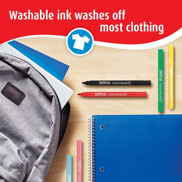 Berol Felt Tip Colouring Pens | Fine Point (0.6mm) | Assorted Colours | 12 count (pack of 1