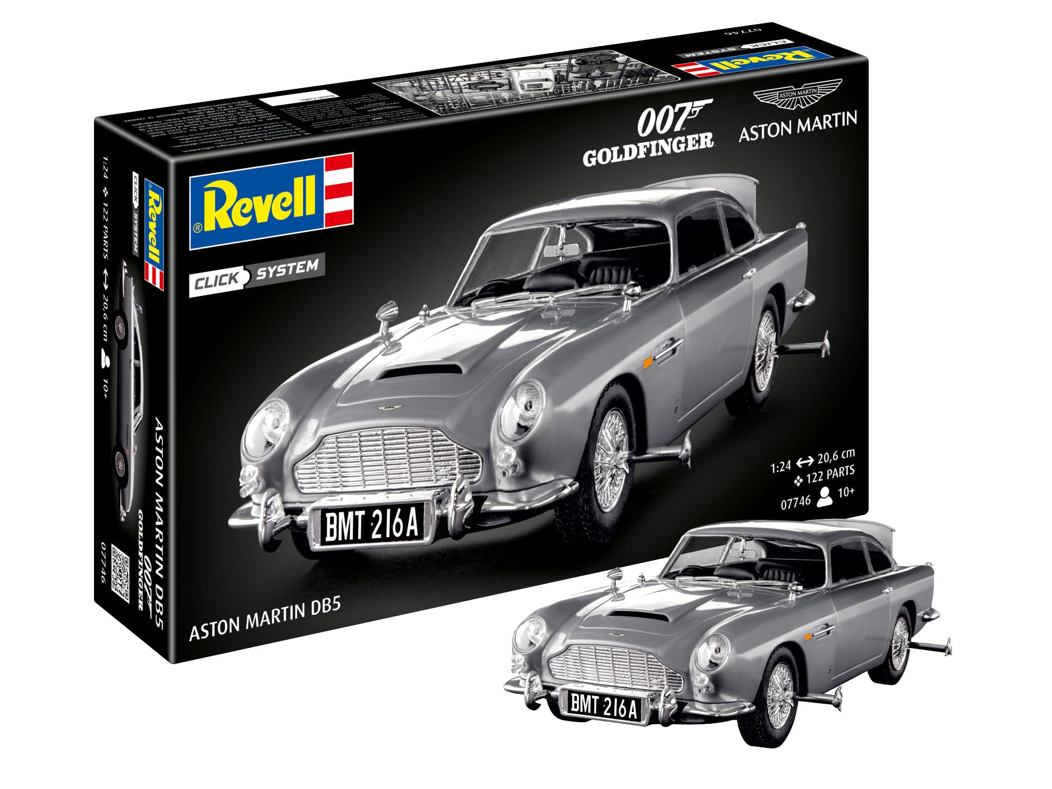 Revell 07746 James Bond Aston Martin DB5 (Click System) 1:24 Scale Unbuilt, Pre-Coloured, Click-Together (Non-Glue), Plastic Model Kit