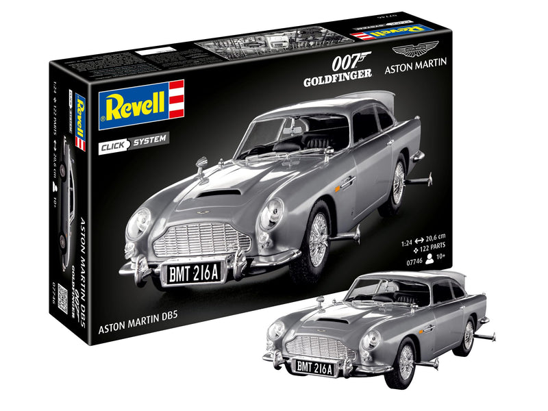 Revell 07746 James Bond Aston Martin DB5 (Click System) 1:24 Scale Unbuilt, Pre-Coloured, Click-Together (Non-Glue), Plastic Model Kit
