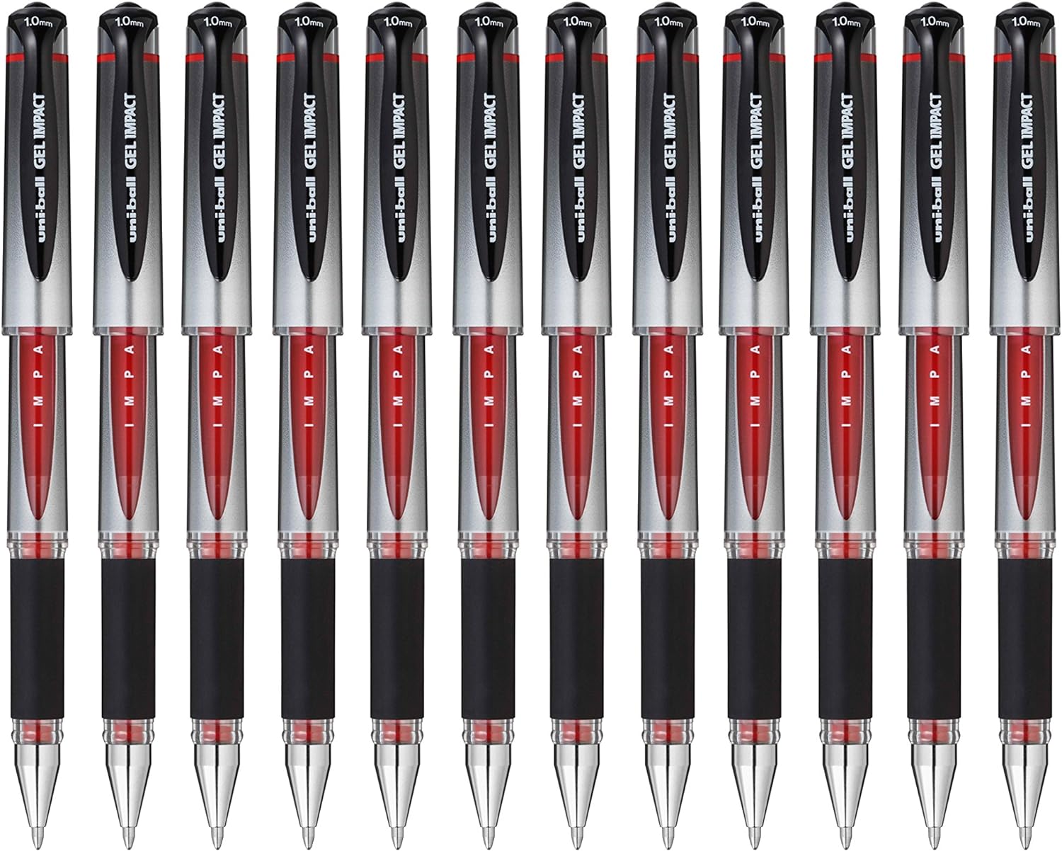 Uni-Ball UM-153S Signo Impact Gel Pens, Red Gel, 1mm Rubber Nib (Pack of 12