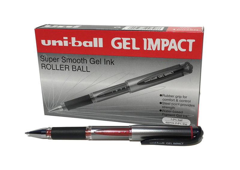 Uni-Ball UM-153S Signo Impact Gel Pens, Red Gel, 1mm Rubber Nib (Pack of 12