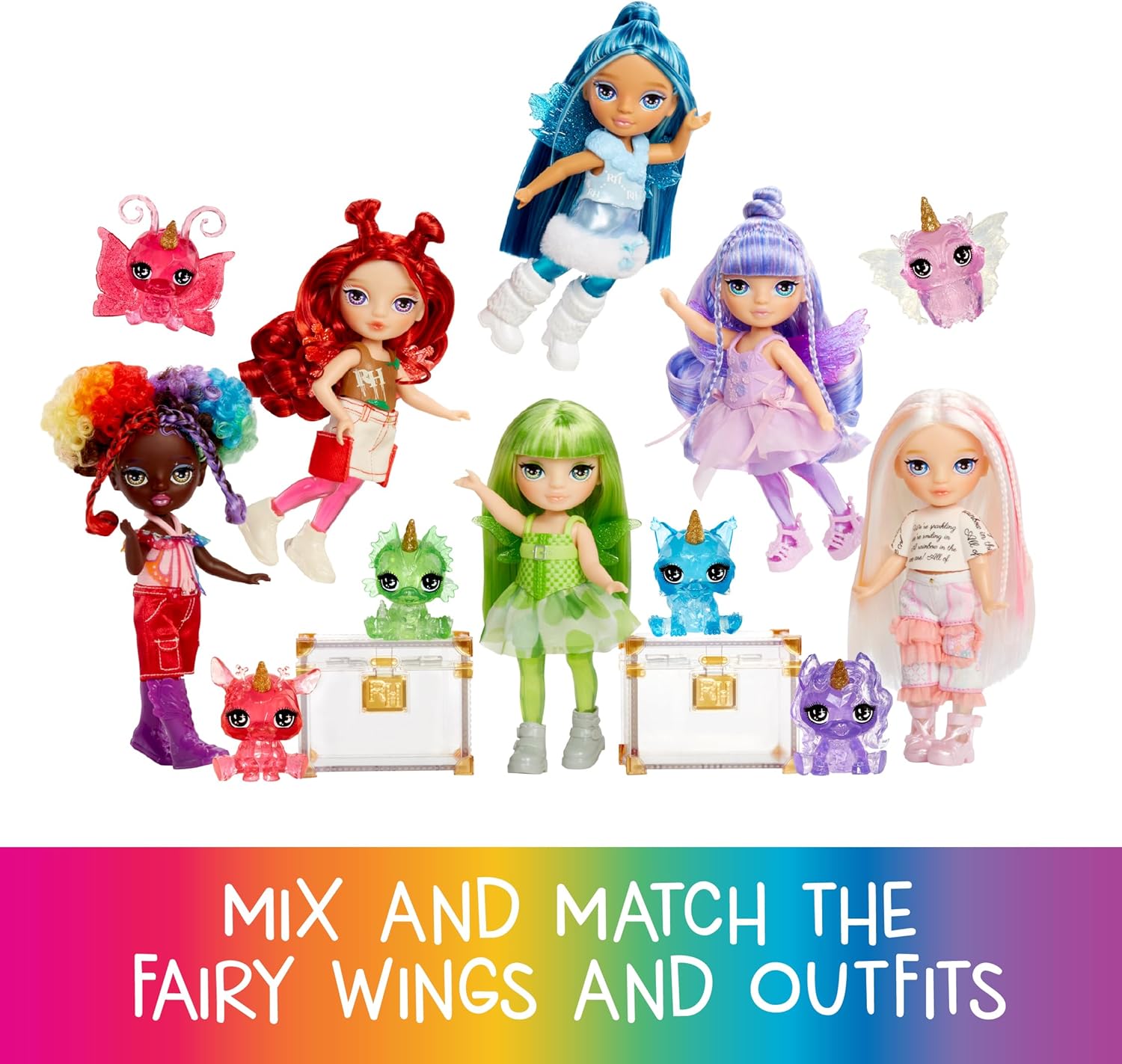 Rainbow High Littles Rainbow Fantasy Fairies & Pet - Apple, Red - 14cm Posable Small Doll & Fantasy Deer Pet with Interchangeable Fairy Wings, Cute Present for Children 4+
