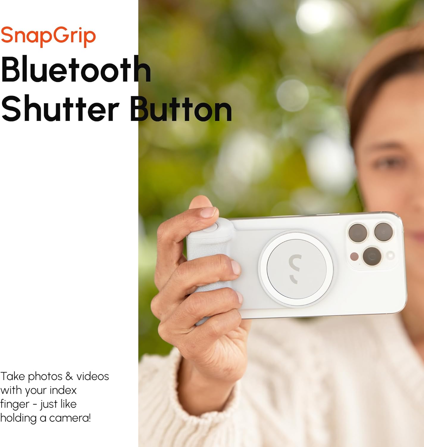 ShiftCam SnapGrip Pro - Mobile Battery Grip with Wireless Shutter Button - Magnetic Mount Snaps on to Any Phone - Built in Powerbank with Qi 2 Wireless Charging - Tabletop Dock (Midnight