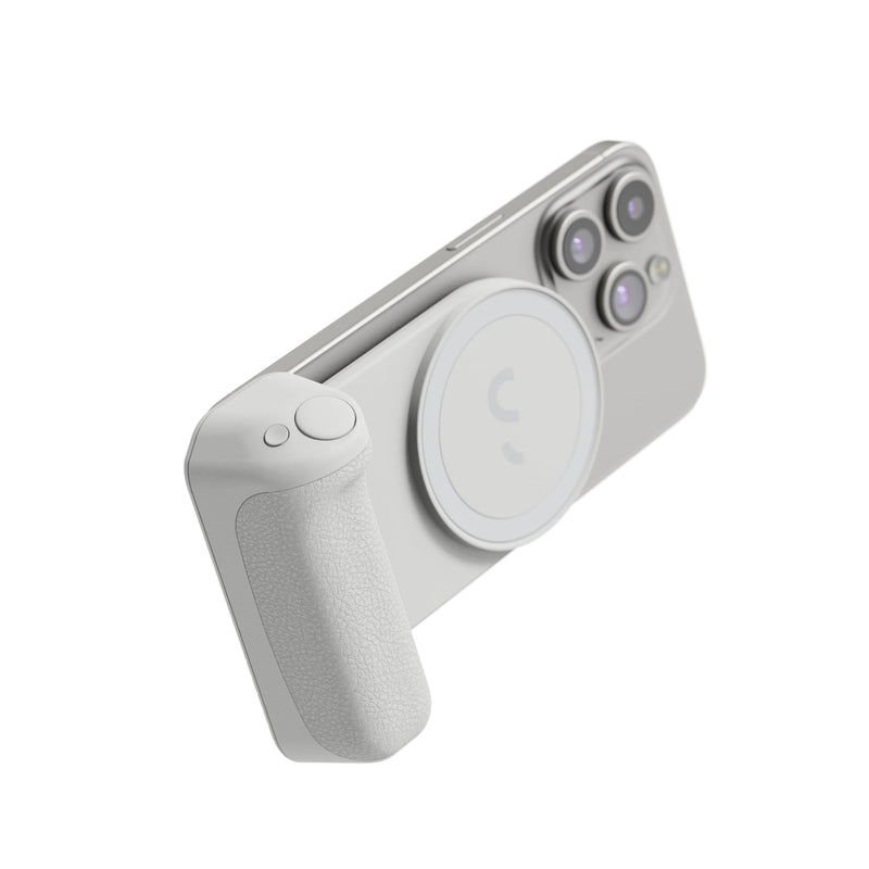 ShiftCam SnapGrip Pro - Mobile Battery Grip with Wireless Shutter Button - Magnetic Mount Snaps on to Any Phone - Built in Powerbank with Qi 2 Wireless Charging - Tabletop Dock (Stone