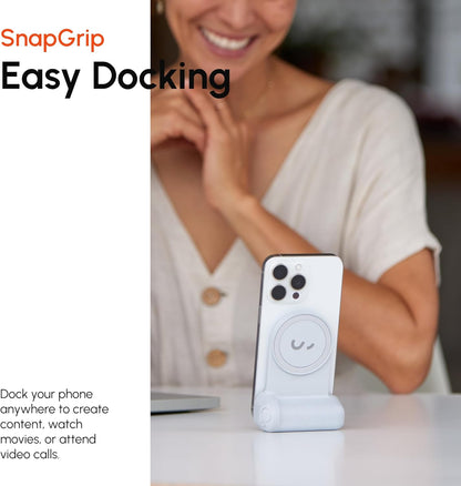 ShiftCam SnapGrip Pro - Mobile Battery Grip with Wireless Shutter Button - Magnetic Mount Snaps on to Any Phone - Built in Powerbank with Qi 2 Wireless Charging - Tabletop Dock (Stone