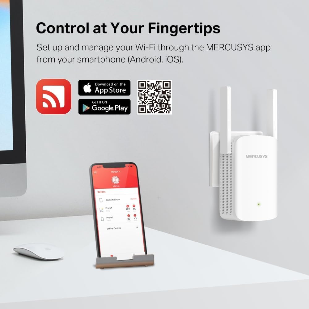 MERCUSYS ME60X WiFi 6 AX1500Mbps Extender and Internet Booster, Gigabit Ethernet Port, TP-Link WiFi Extender, WiFi Booster Range Extender, EasyMesh, Access Point, Repeater, Easy Setup, New Version