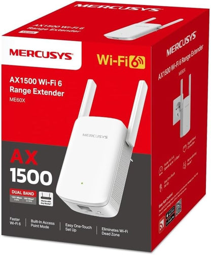 MERCUSYS ME60X WiFi 6 AX1500Mbps Extender and Internet Booster, Gigabit Ethernet Port, TP-Link WiFi Extender, WiFi Booster Range Extender, EasyMesh, Access Point, Repeater, Easy Setup, New Version