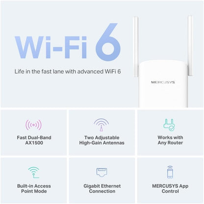 MERCUSYS ME60X WiFi 6 AX1500Mbps Extender and Internet Booster, Gigabit Ethernet Port, TP-Link WiFi Extender, WiFi Booster Range Extender, EasyMesh, Access Point, Repeater, Easy Setup, New Version