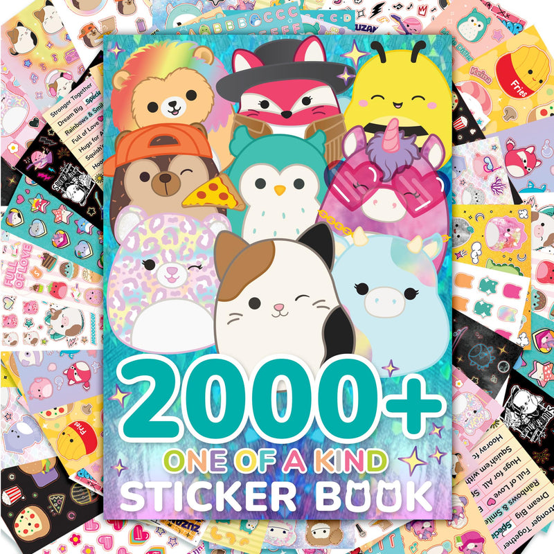 Original Squishmallows 2000+ Unique Sticker Book, 43 Sticker Sheets, Kawaii Squishmallows Stickers for Water Bottle, Notebooks, Party Gift Bags, Cute Stickers and Sticker Books for