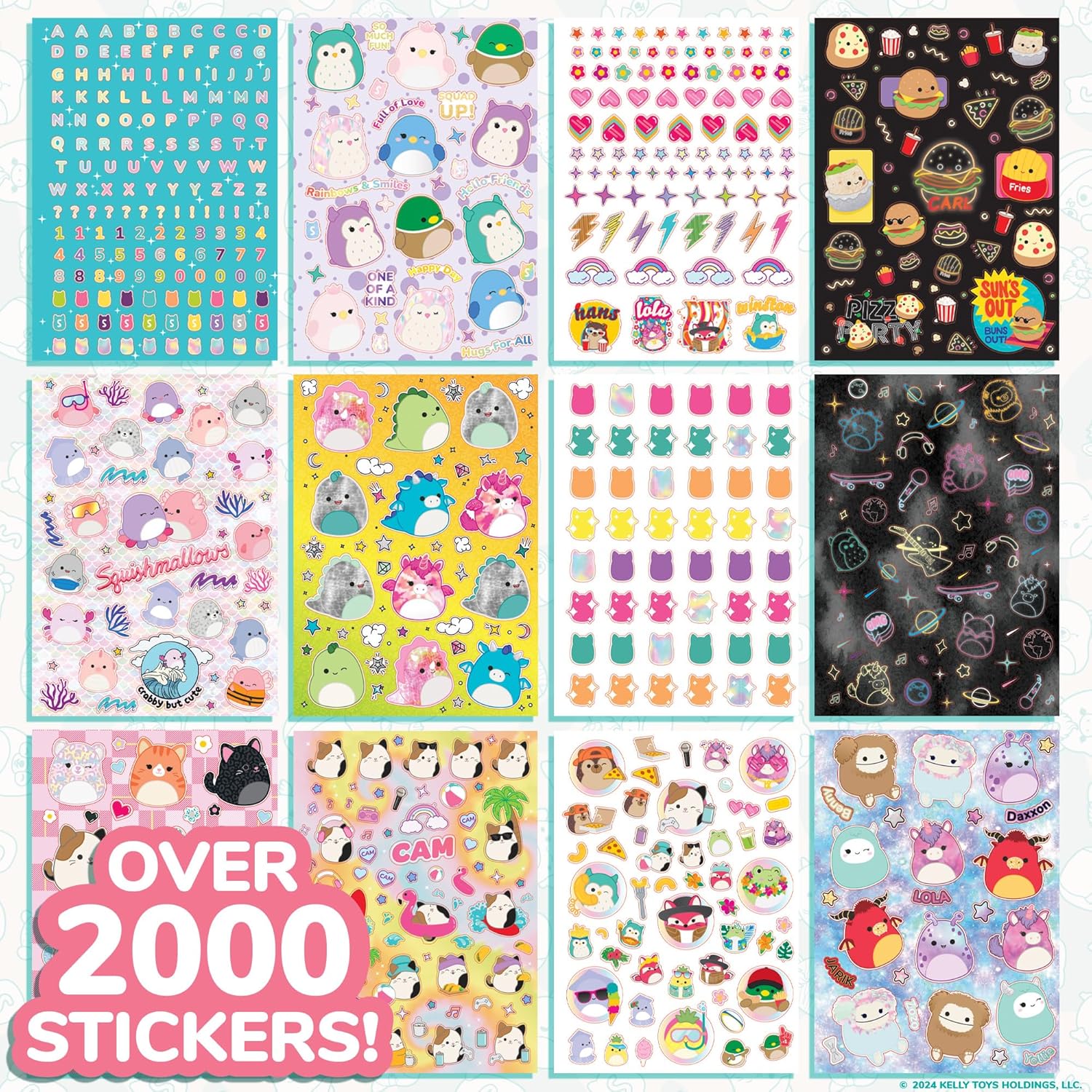 Original Squishmallows 2000+ Unique Sticker Book, 43 Sticker Sheets, Kawaii Squishmallows Stickers for Water Bottle, Notebooks, Party Gift Bags, Cute Stickers and Sticker Books for
