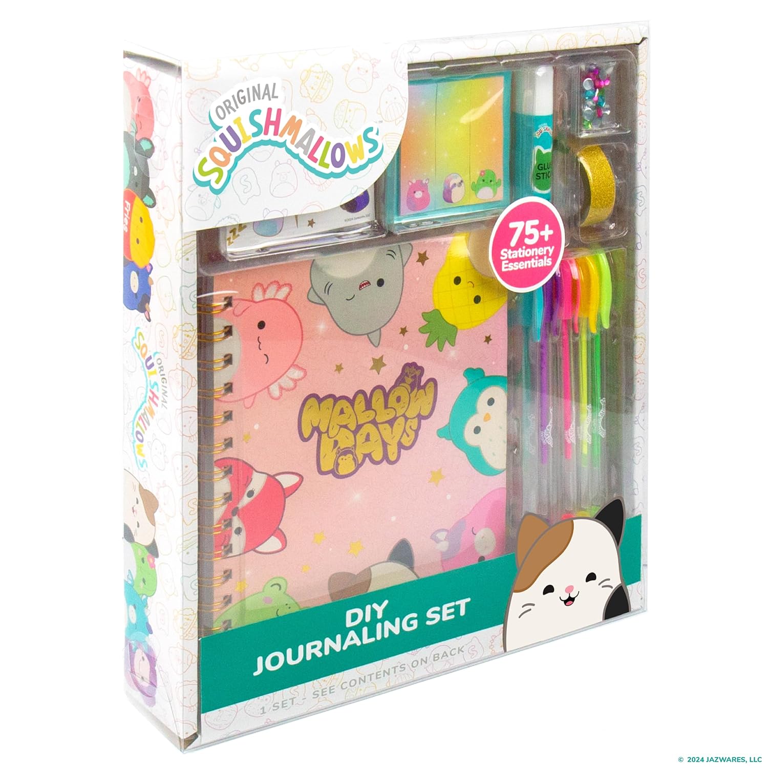 Squishmallows Original DIY Journaling Set, Journaling Kit with Gel Pens, Stickers, Sticky Notes, and Gems, Scrapbook for Kids, Cute Stationary Set, Notebook for Girls, Diary for Girls Ages 8-12
