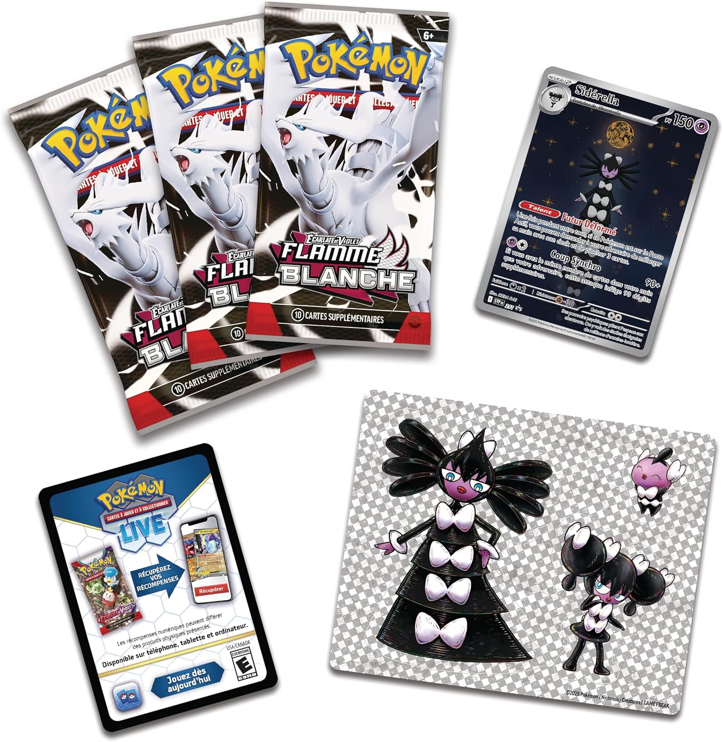 Pokémon TCG: Scarlet & Purple Readjustable Sticker Collection - White Flame - Sidérella (1 Shiny Promo Card and 3 Boosters