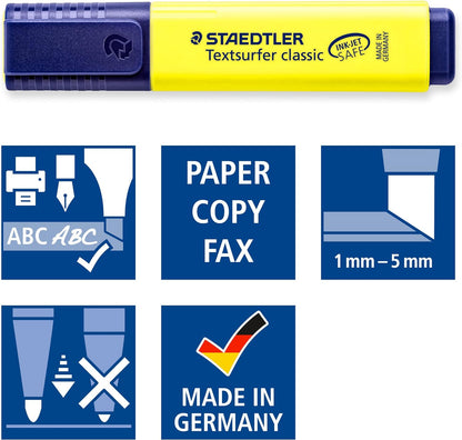 STAEDTLER 364 A BK4D Textsurfer Classic Highlighter Bonus Pack - Assorted Colours (Pack of 3+1