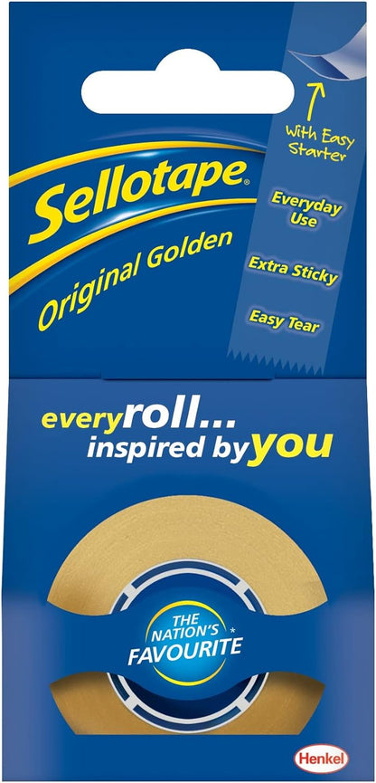 Sellotape Original Golden Tape Roll Non-static Easy-tear Retail Pack 18mmx25m Ref 1443169 {Pack 8]