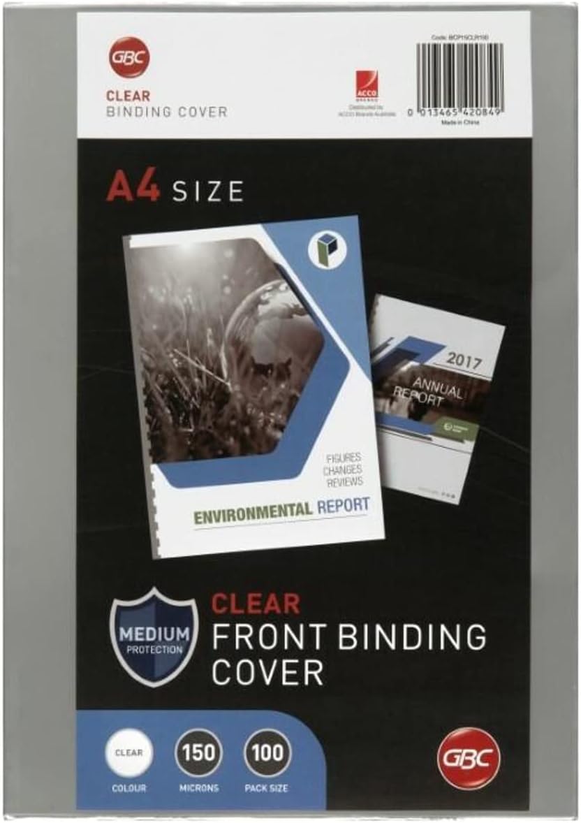 GBC HiClear Binding Covers, 150 micron, A4, Clear, Pack of 100, CE011580E