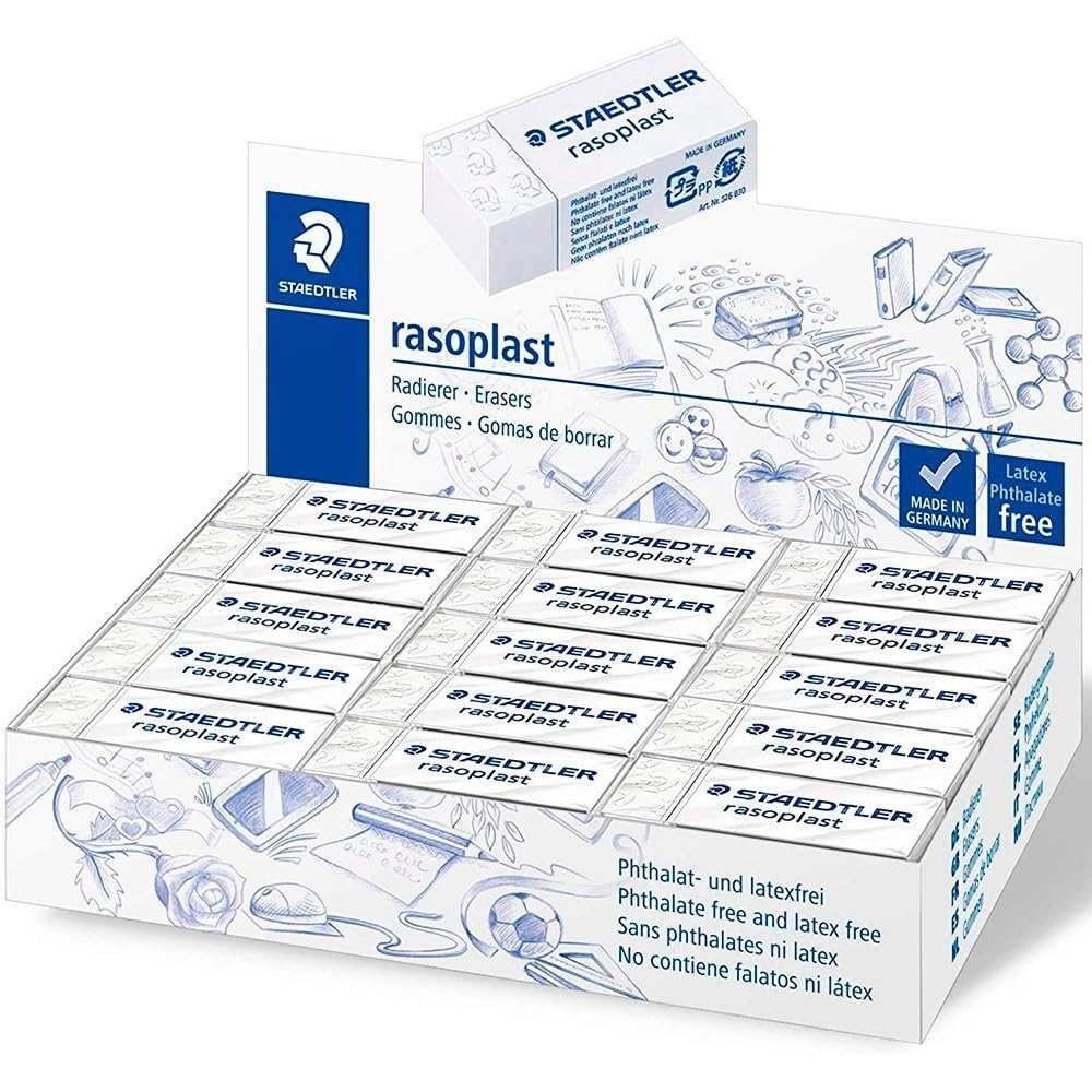 STAEDTLER 526 B30 Rasoplast Eraser, Latex & Phthalate-Free - Small Size 43 x 19 x 13 mm (Pack of 30