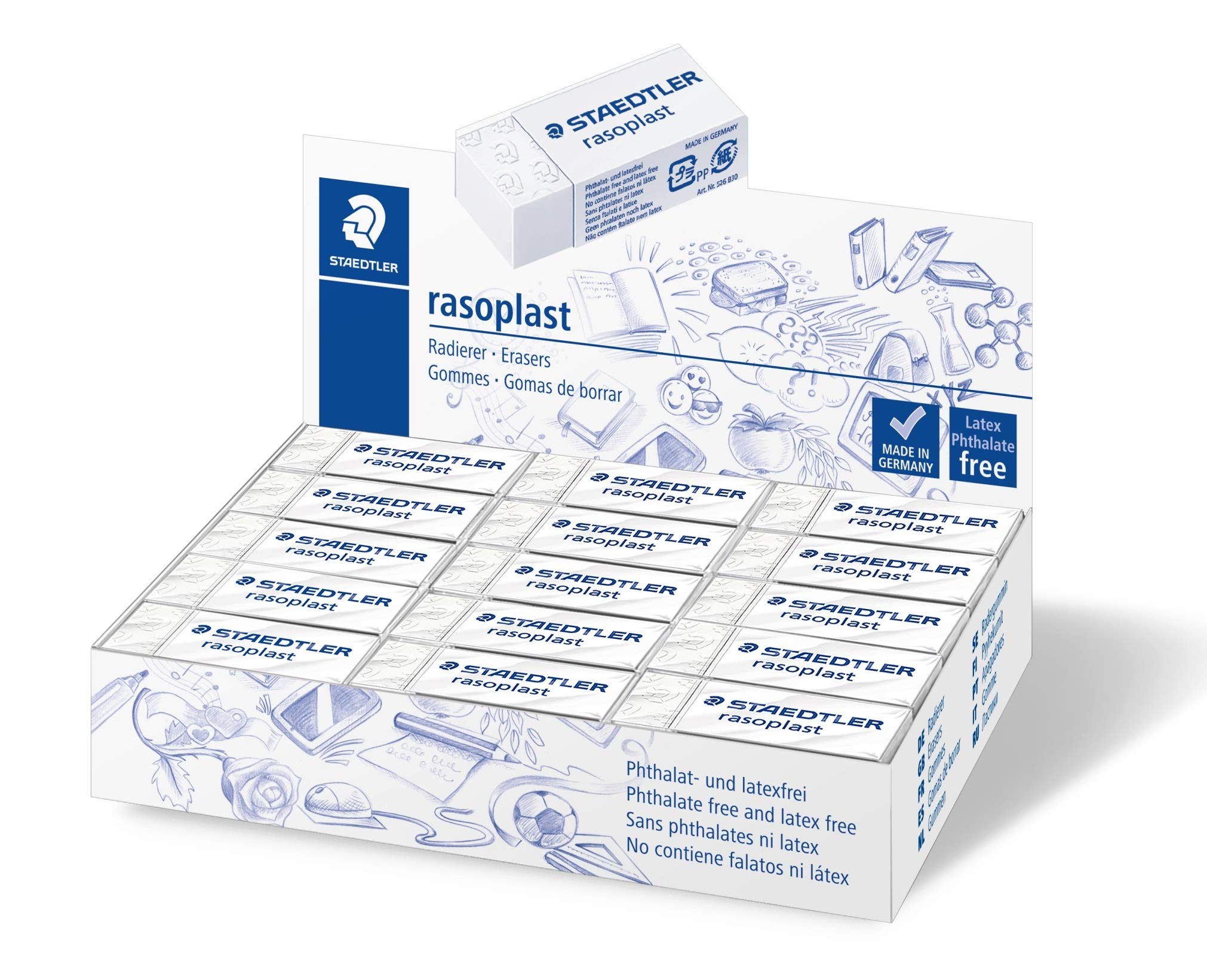 STAEDTLER 526 B30 Rasoplast Eraser, Latex & Phthalate-Free - Small Size 43 x 19 x 13 mm (Pack of 30